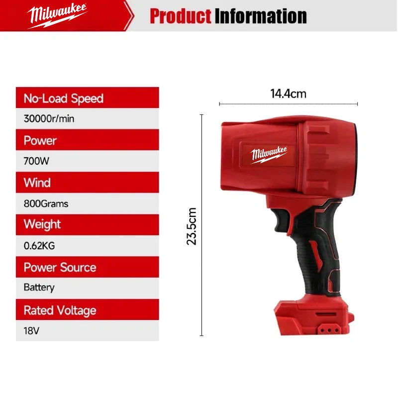 Milwaukee 30000r/min Electric Air blower Super Strong Wind Force 18V Battery Cordless Pin Turbojet Fan Car Dust Removal Tool