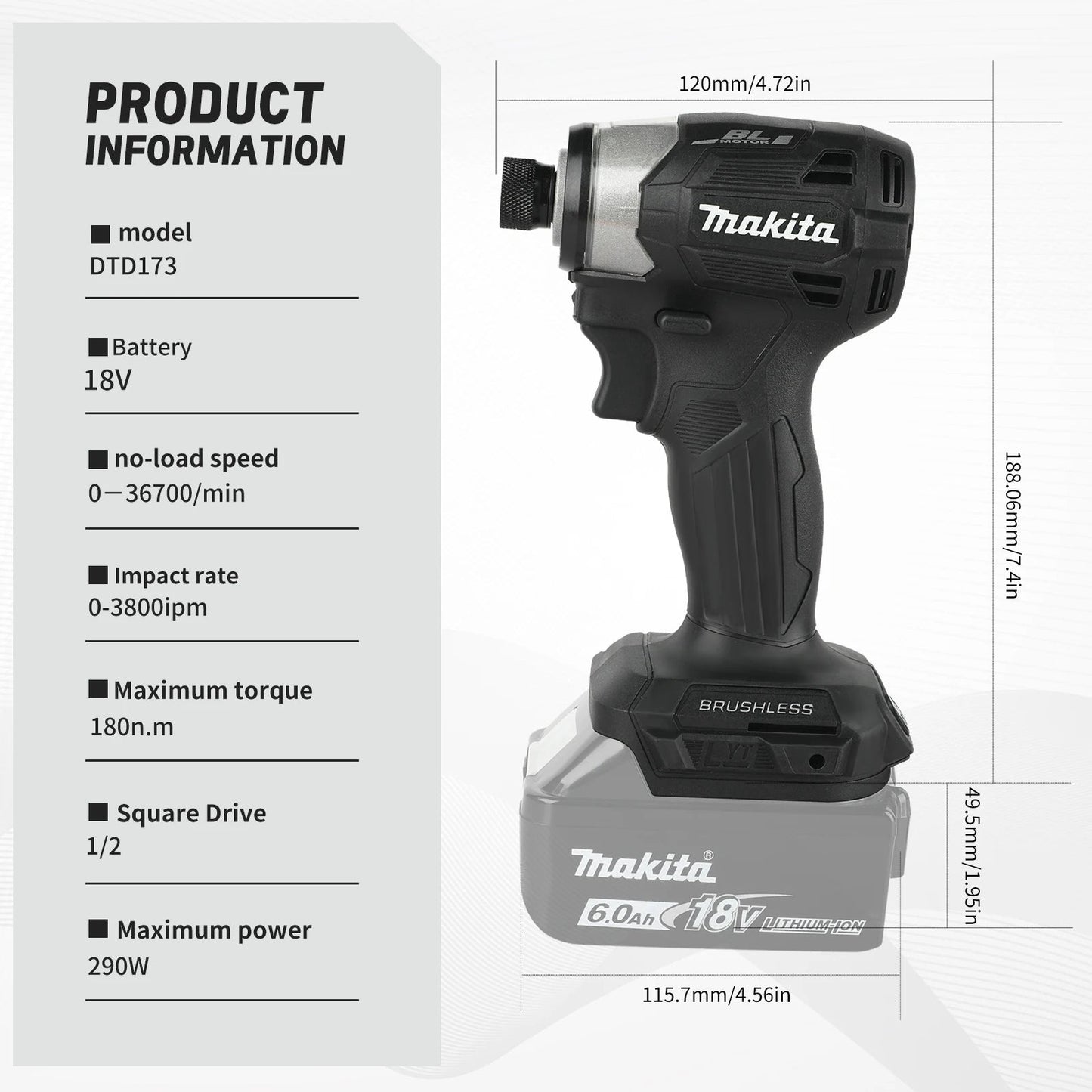 Makita DTD173 18V Cordless Brushless Impact Driver (Body Only)