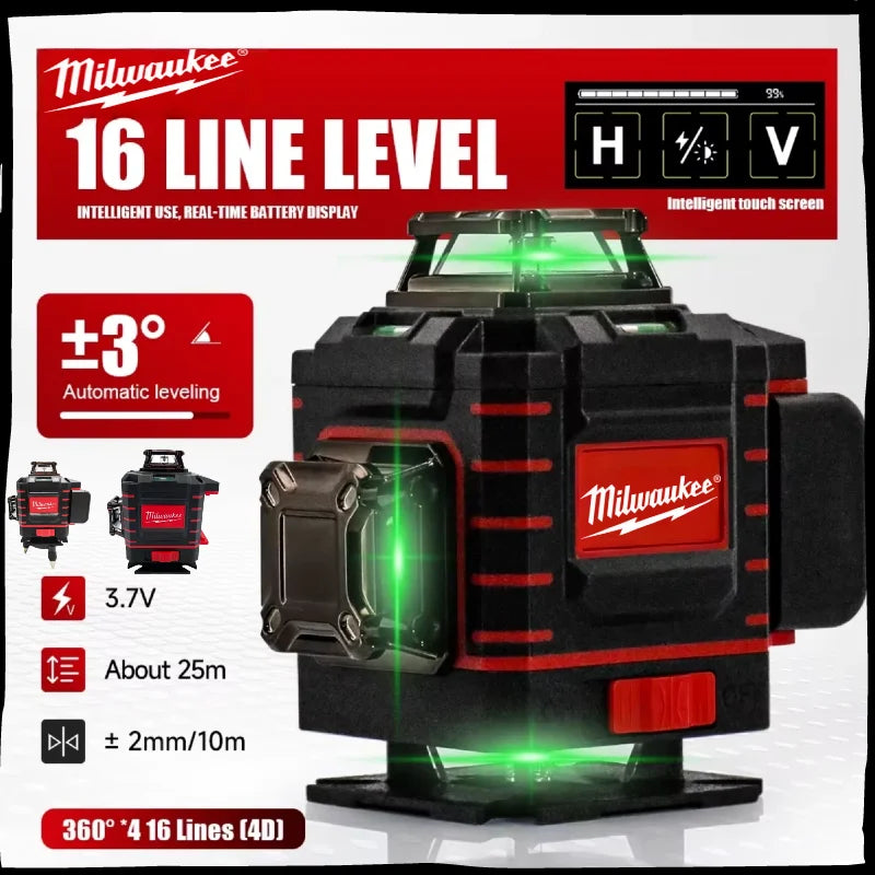 s Sale 20% Milwaukee 3D/4D Laser Level 12/16 Lines Horizontal And Vertical Control 16 Lines 360° Self-leveling Laser Levels Power Tools