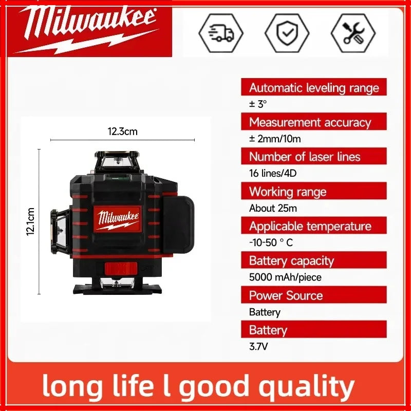 s Sale 20% Milwaukee 3D/4D Laser Level 12/16 Lines Horizontal And Vertical Control 16 Lines 360° Self-leveling Laser Levels Power Tools