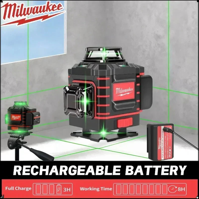 s Sale 20% Milwaukee 3D/4D Laser Level 12/16 Lines Horizontal And Vertical Control 16 Lines 360° Self-leveling Laser Levels Power Tools