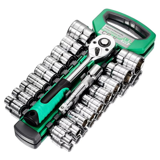 21 piece Set 1/2 Ratchet Wrench Socket Set Standard 24 Teeth, Including 123MM Extension Rod, Short Socket, Ratchet Wrench