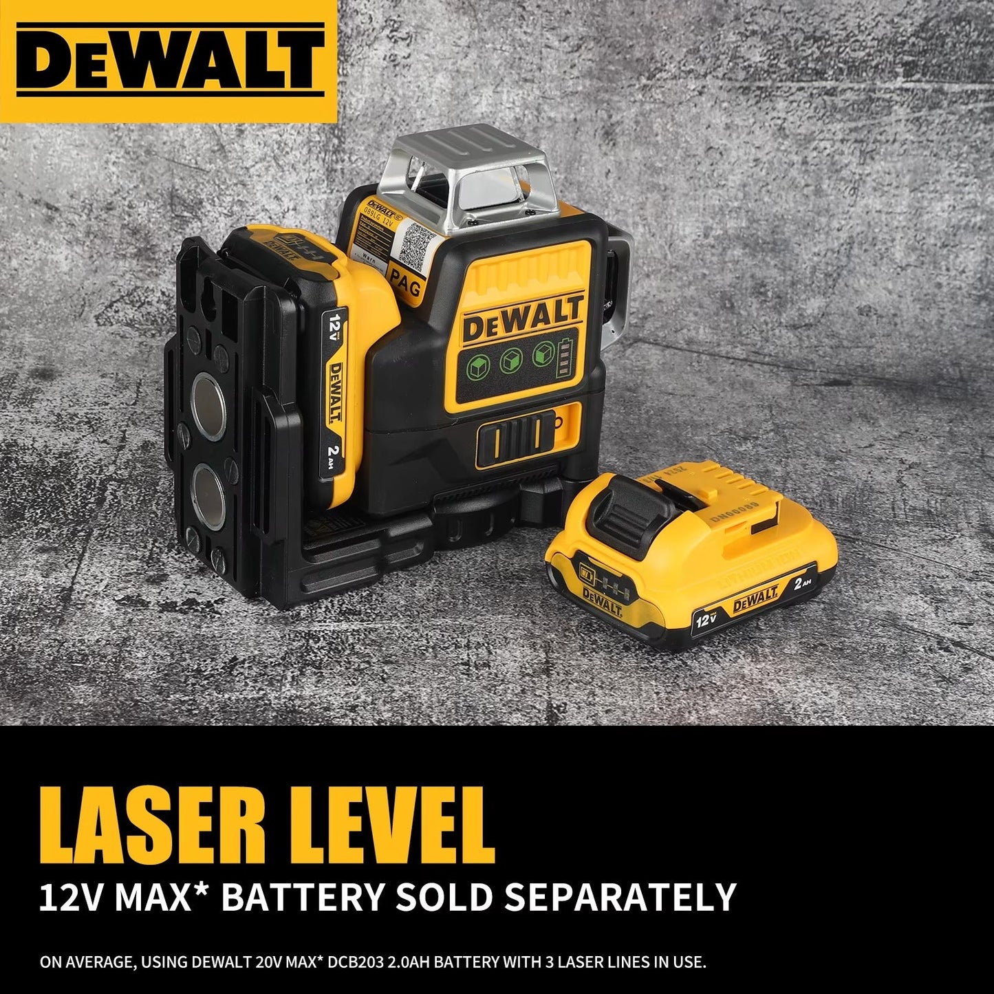 2026 DEWALT DW089LG Laser Level 12-Line 3-Sides 360-Degree Vertical Lines Outdoor Use with 12V Lithium Battery Laser Level Meter