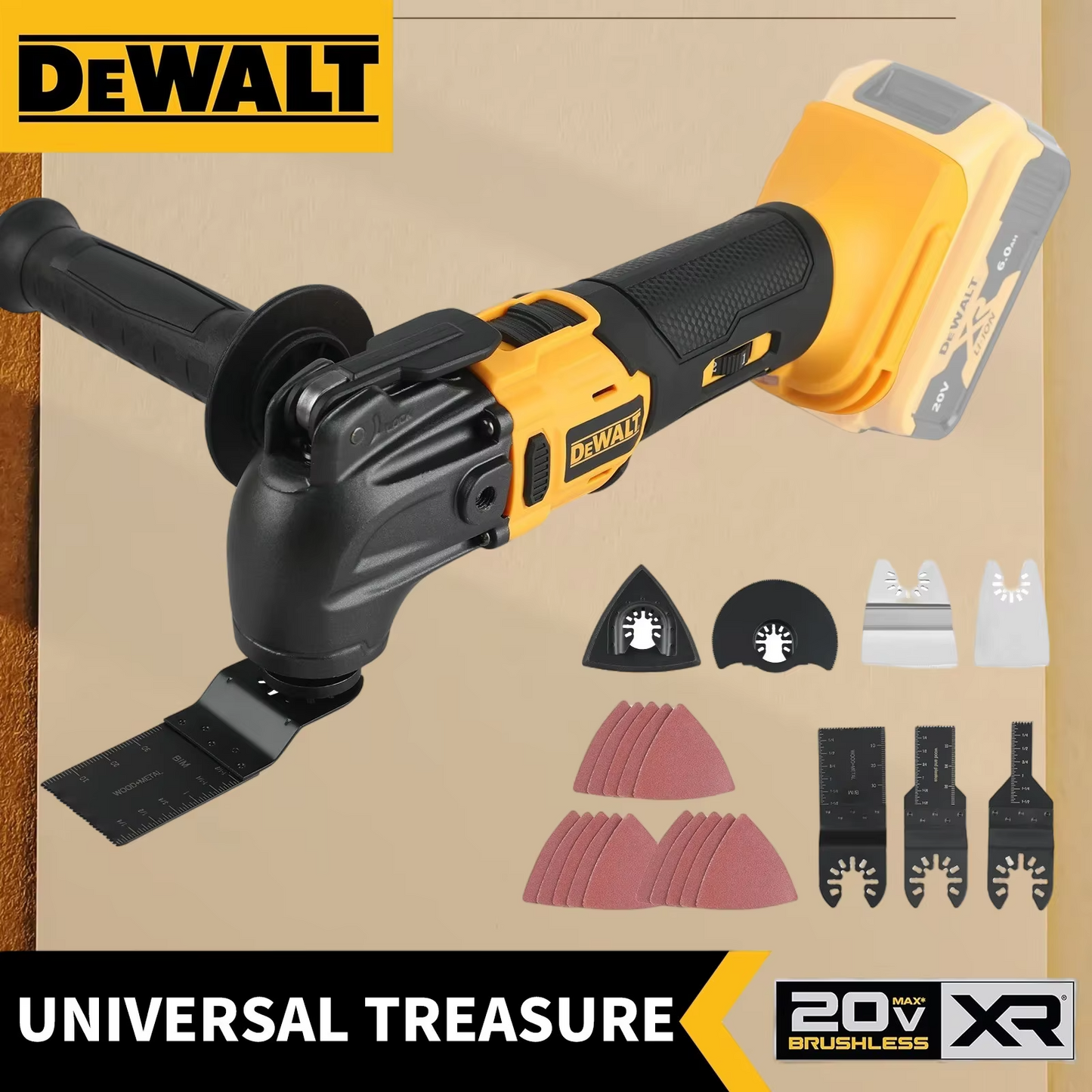 DEWALT 21V Max Brushless Cordless Oscillating Multi Tool w/5 Accessories,Tool-Free Quick Change,Cutting,Sanding Grout Removal