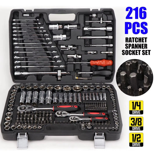 216Pcs Socket Wrench Set Ratchet Wrench Tool Kits Mechanical and Automotive Repair Combination Socket Ratchet Wrench Set