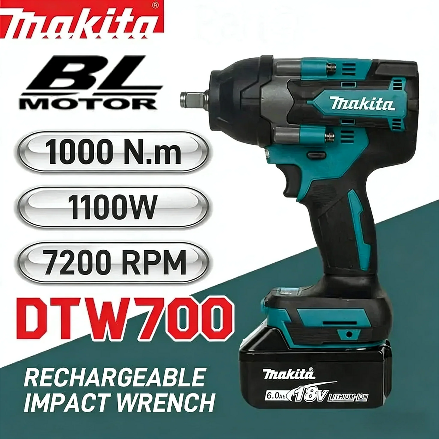 Makita DTW700 18V LXT Brushless Impact Wrench 1000N·m - for Auto Repair Heavy Equipment Assembly Cordless Tool (NO BATTERY)